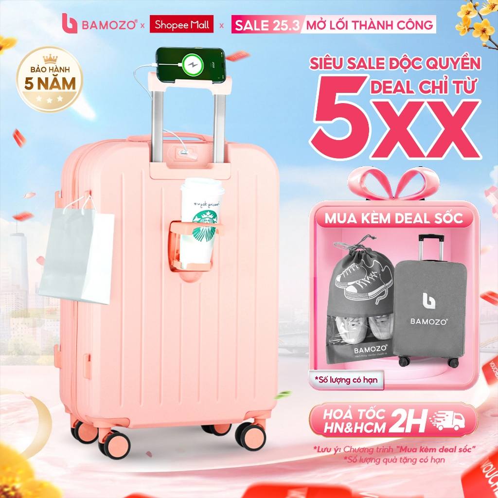 Vali Du Lịch B Bamozo 8812 Thời Trang Size 20/24inch, ABS Cao Cấp Bảo Hành 5 Năm - Lỗi 1 Đổi 1 Trong