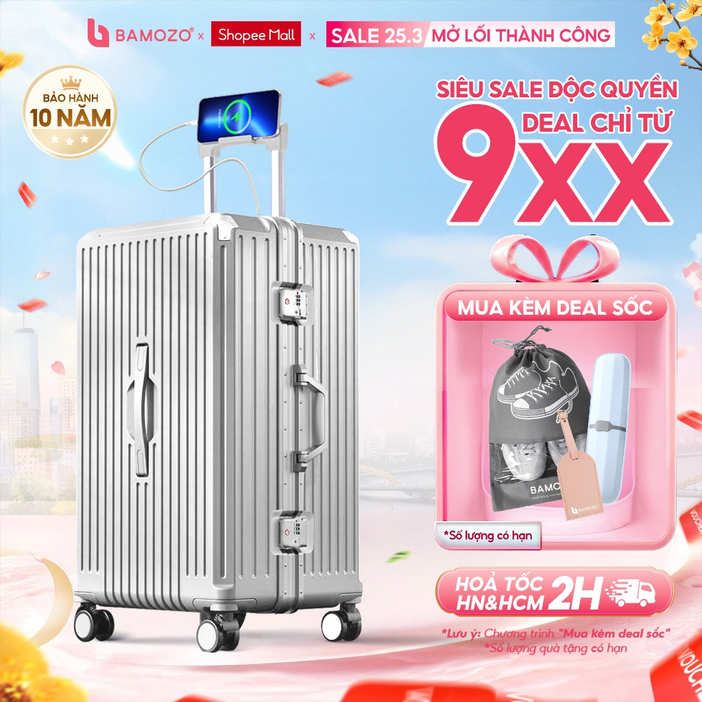 Vali Du Lịch Khung Nhôm B Bamozo Size 22/24/28 Cao Cấp Bảo Hành 10 Năm - Lỗi 1 Đổi 1 Trong 30 Ngày_Ultrapack