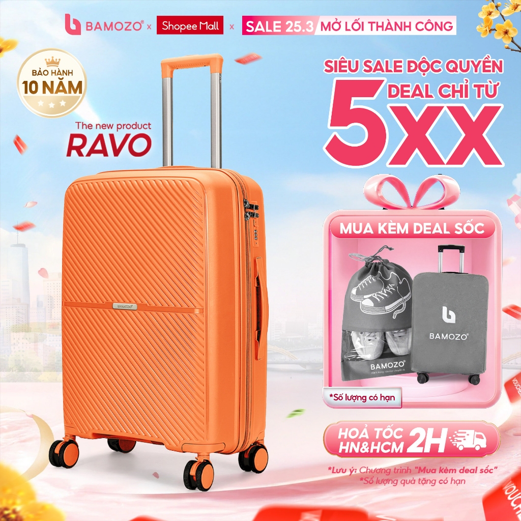 [Hàng Mới Về] Vali Du Lịch B Bamozo Ravo Size 20/24/28 Nhựa PP Cao Cấp Chống Vỡ, Khóa 2 Lớp Chống Rạch BH 10 năm_Ravo