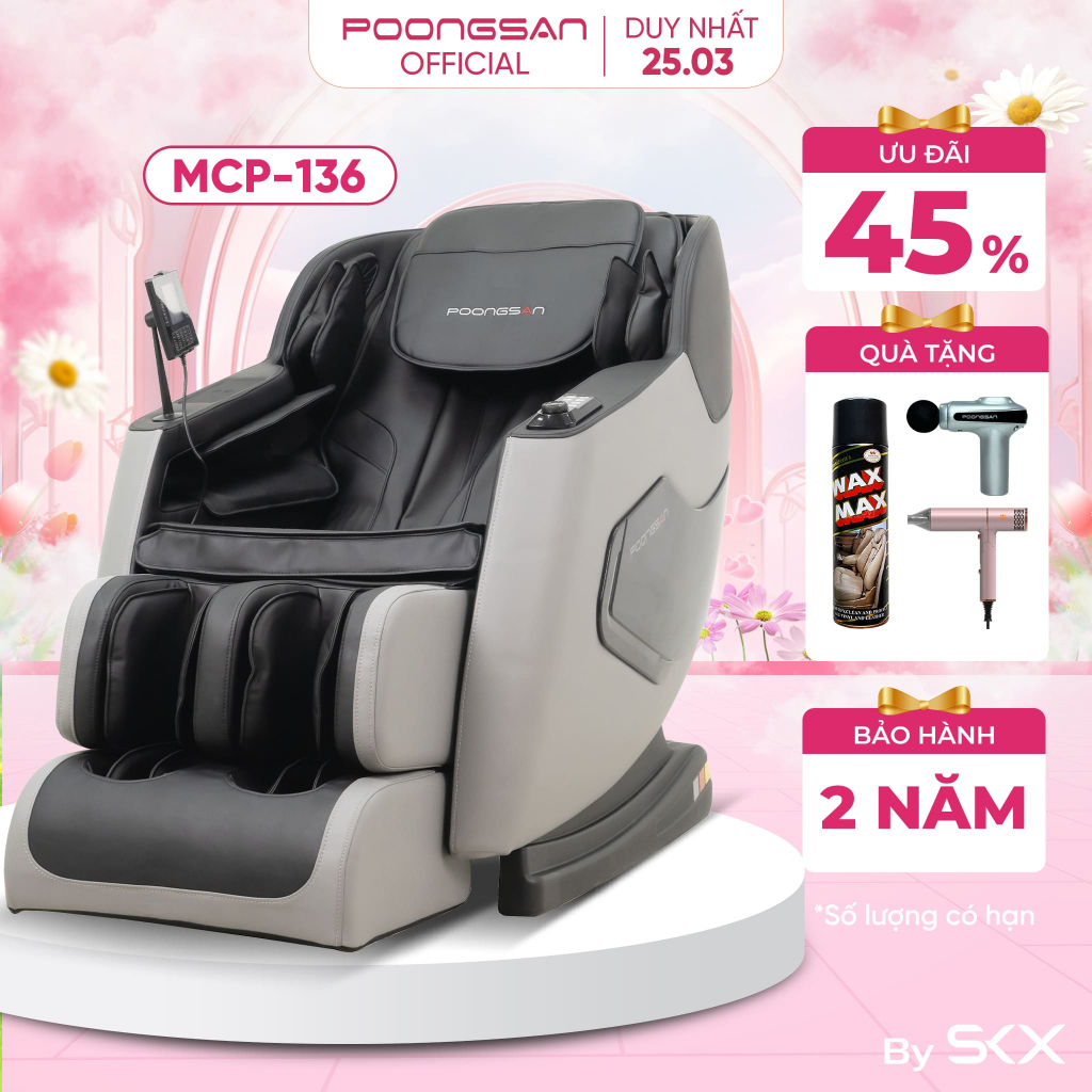 [BEST SELLER] Ghế Massage POONGSAN MCP-136 Điều Khiển Giọng Nói 20 Chương Trình + 6 Kỹ Thuật Chuyên Nghiệp