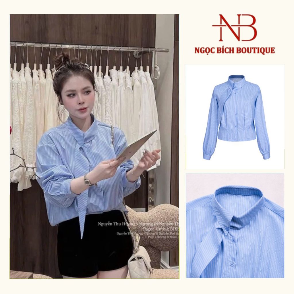 Áo Sơ Mi Kẻ Xanh Thắt Nơ Fresize, Sơ Mi Kẻ Xanh Nữ Thời Trang Trẻ Chung Dễ Mix Đồ Hợp  Ngọc Bích 260