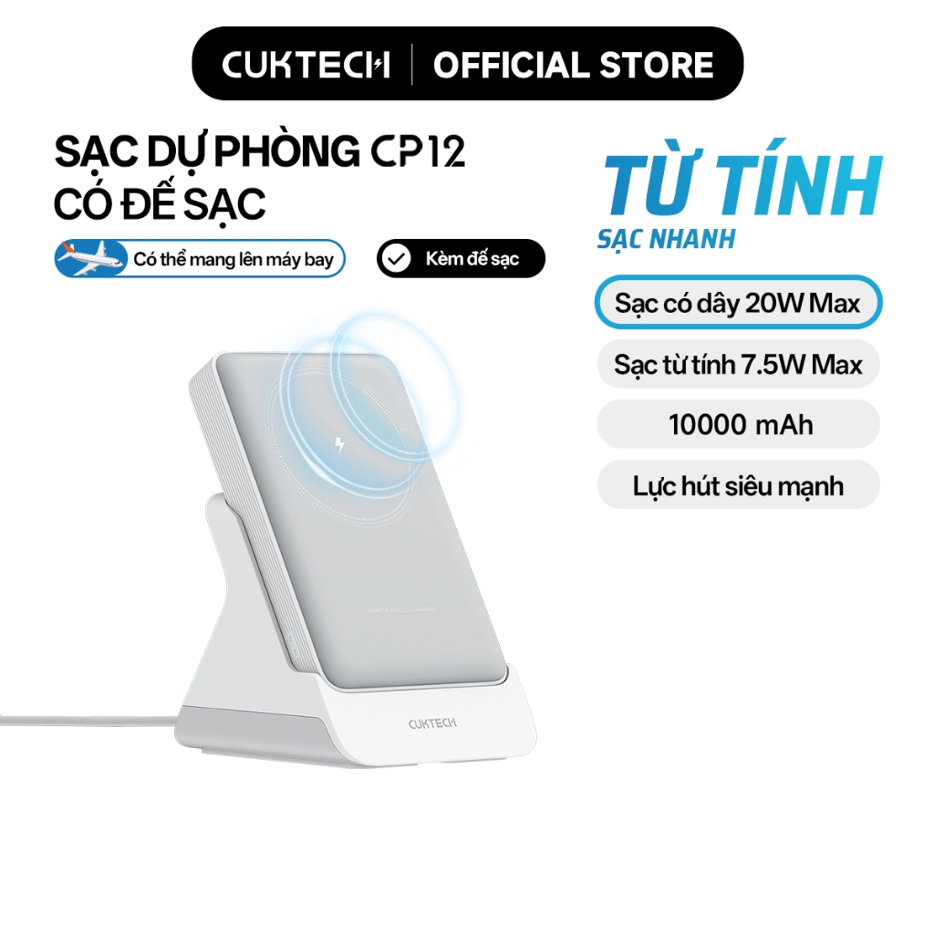 CUKTECH Pin Dự Phòng Từ Tính Có Giá Đỡ 10000mAh Sạc Nhanh 20W – Hỗ Trợ Sạc Không Dây