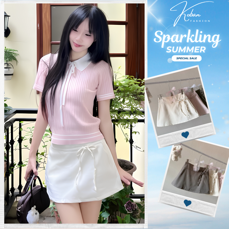 [KB59 - BST 2026] Chân váy chữ A phối nơ siêu xinh KOBAN, váy ngắn cạp cao tôn dáng