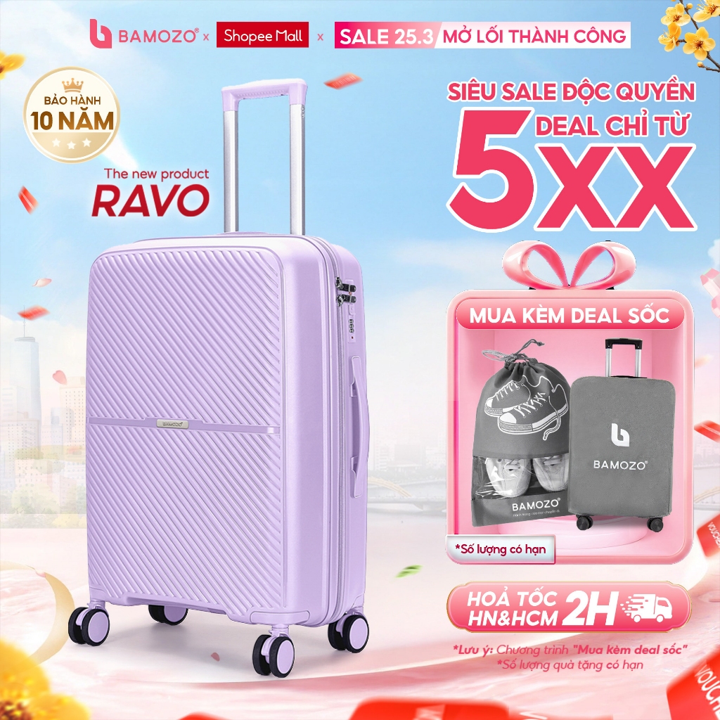 Vali Du Lịch B Bamozo Ravo Size 20/24/28 Nhựa PP Cao Cấp Chống Vỡ, Khóa Chống Rạch BH 10 Năm, 1 Đổi 1 trong 30 ngày_Ravo