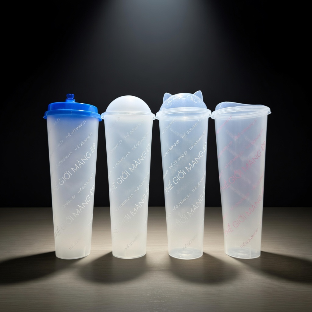 Ly Tim Siêu Cao 1000ml Cứng Nhập Khẩu - Ly Trà Sữa 1 Lít (50 Ly + 50 Nắp Tim)