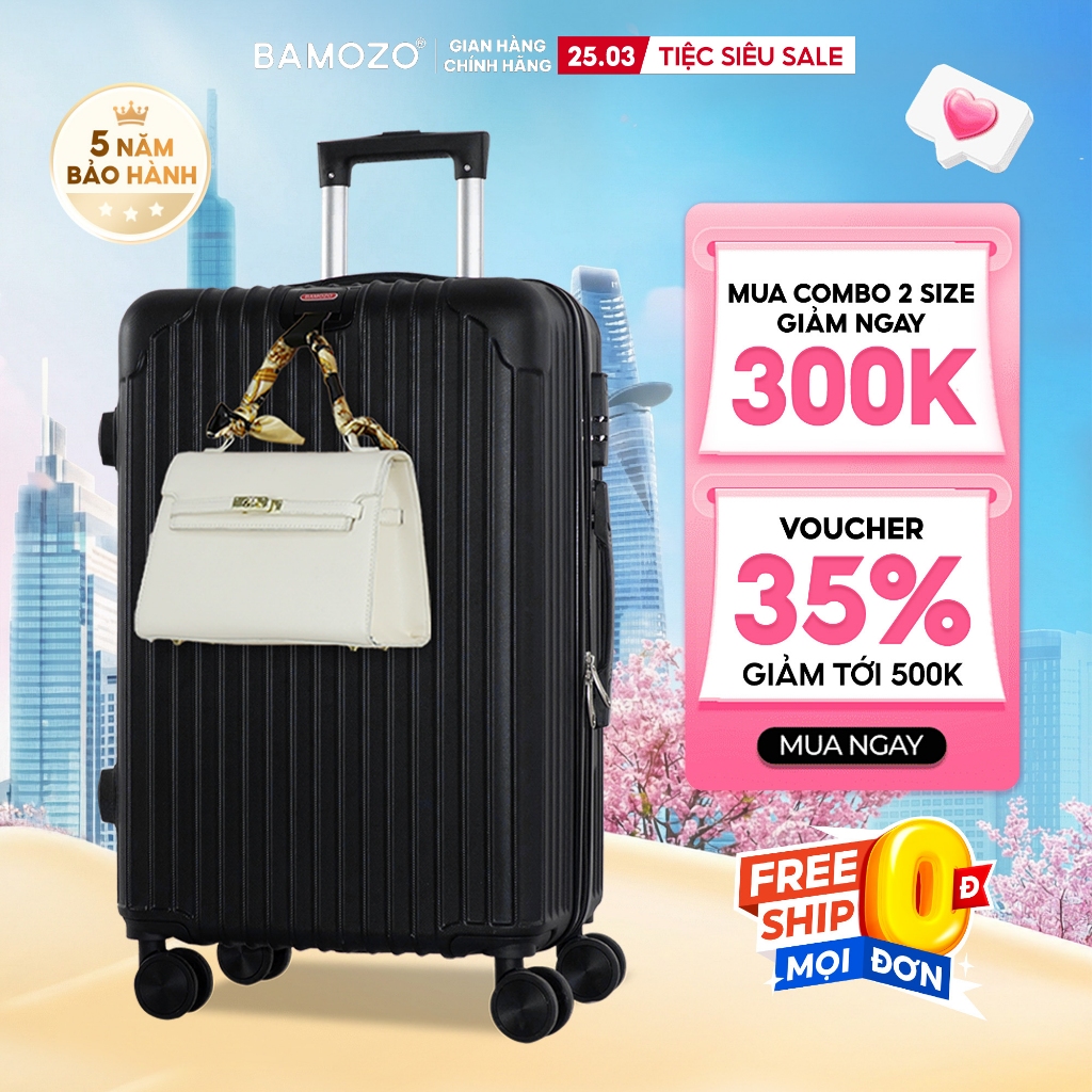 Vali du lịch Bamozo size 20/24 gọn nhẹ, vỏ nhựa ABS chịu lực tốt, bề mặt nhám hạn chế xước_8801