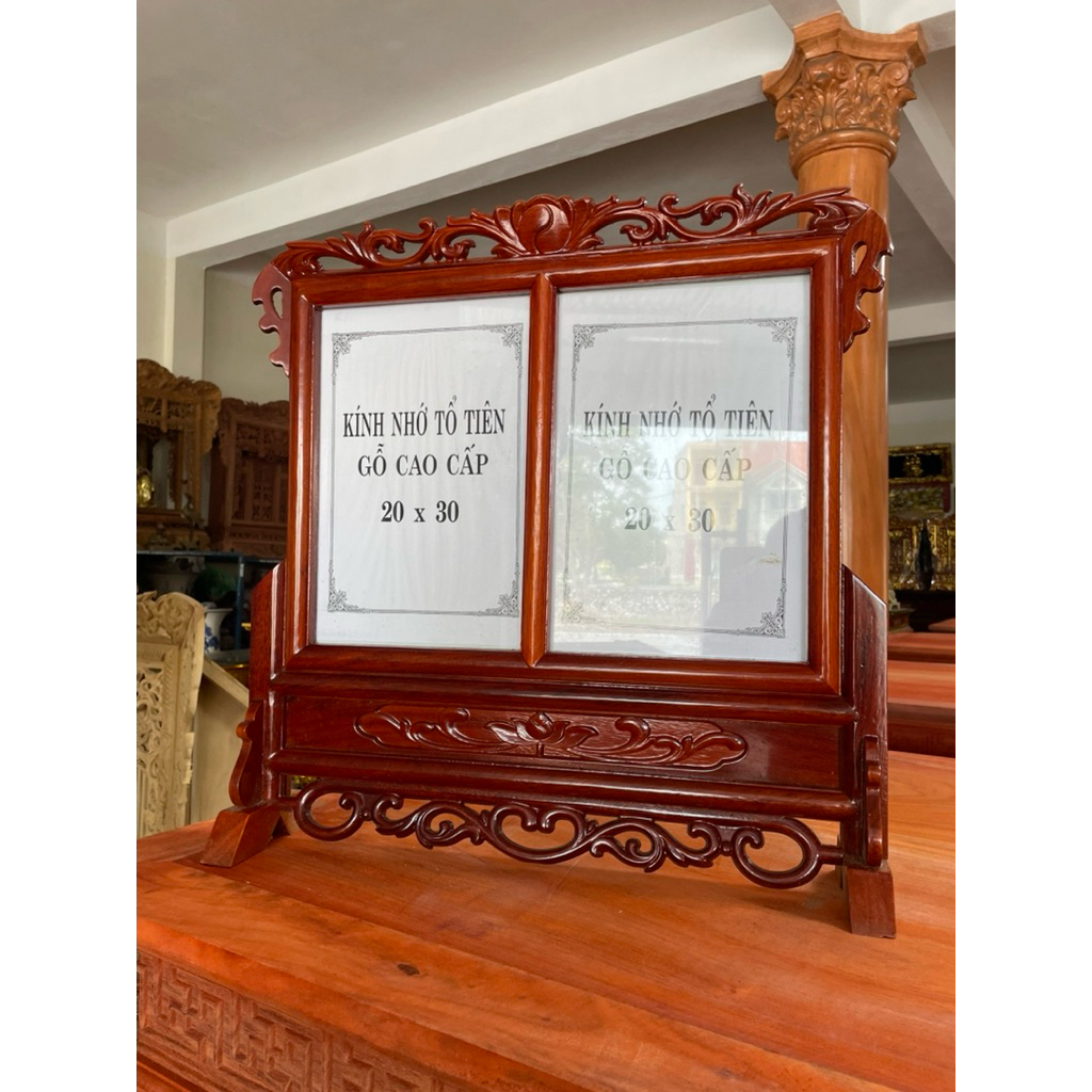 Khung ảnh thờ đôi gỗ gụ cao cấp mặt kính mỗi ảnh 20x30