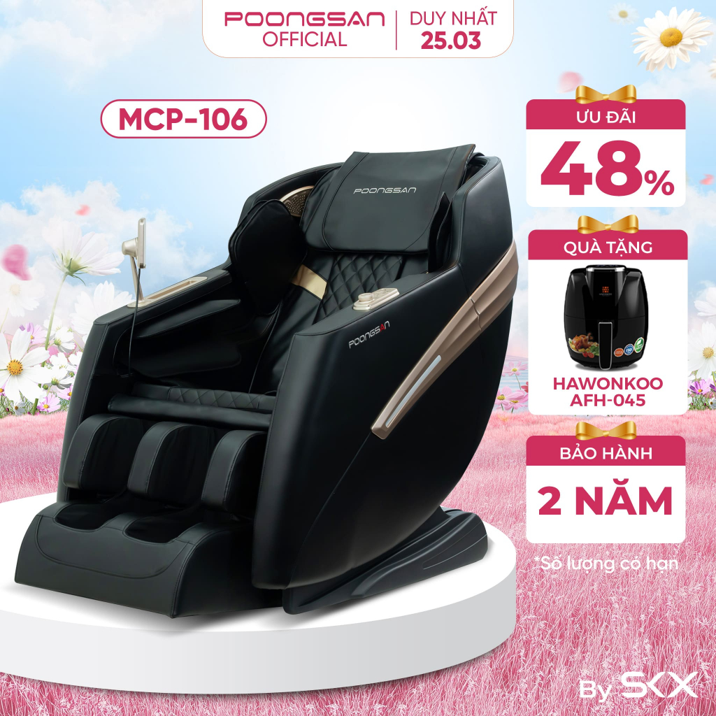 [MUA LÀ CÓ QUÀ] Ghế Massage Poongsan MCP-106 Sưởi Ấm Nhiệt + Trị Liệu Chân + 12 Chương Trình