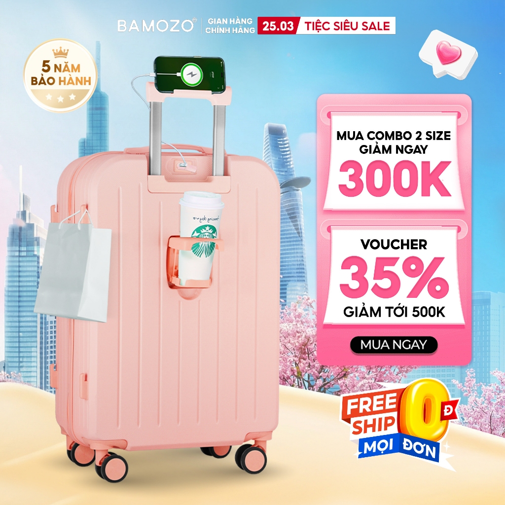 Vali du lịch Bamozo size 20/24 kiểu dáng thời trang, vỏ nhựa hạn chế xước, nhiều màu sắc_8812