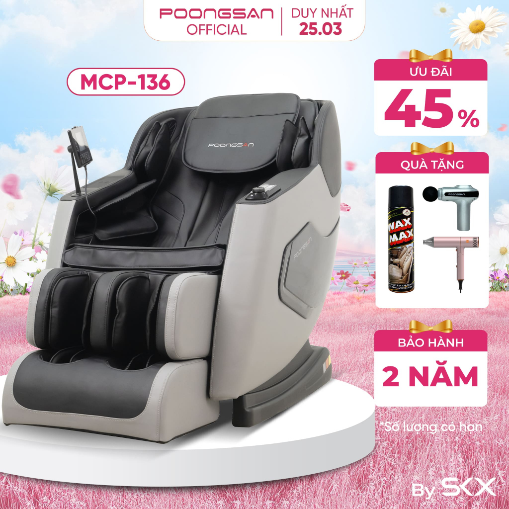 [QUÀ TRI ÂN 8/3] Ghế Massage POONGSAN MCP-136 Công Nghệ 4D Điều Khiển Giọng Nói + 20 Chương Trình Massage Tự Động