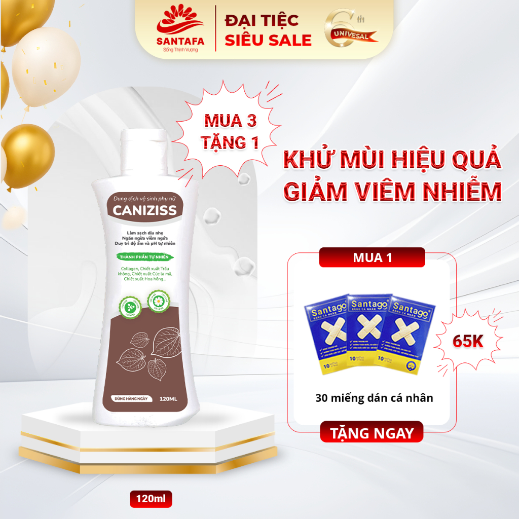 [ Mua 1 Tặng 3 ] Dung Dịch Vệ Sinh Phụ Nữ Caniziss Chiết Xuất Lá Trầu, Làm Sạch Nhẹ Nhàng, Duy Trì Độ Ẩm -120ml