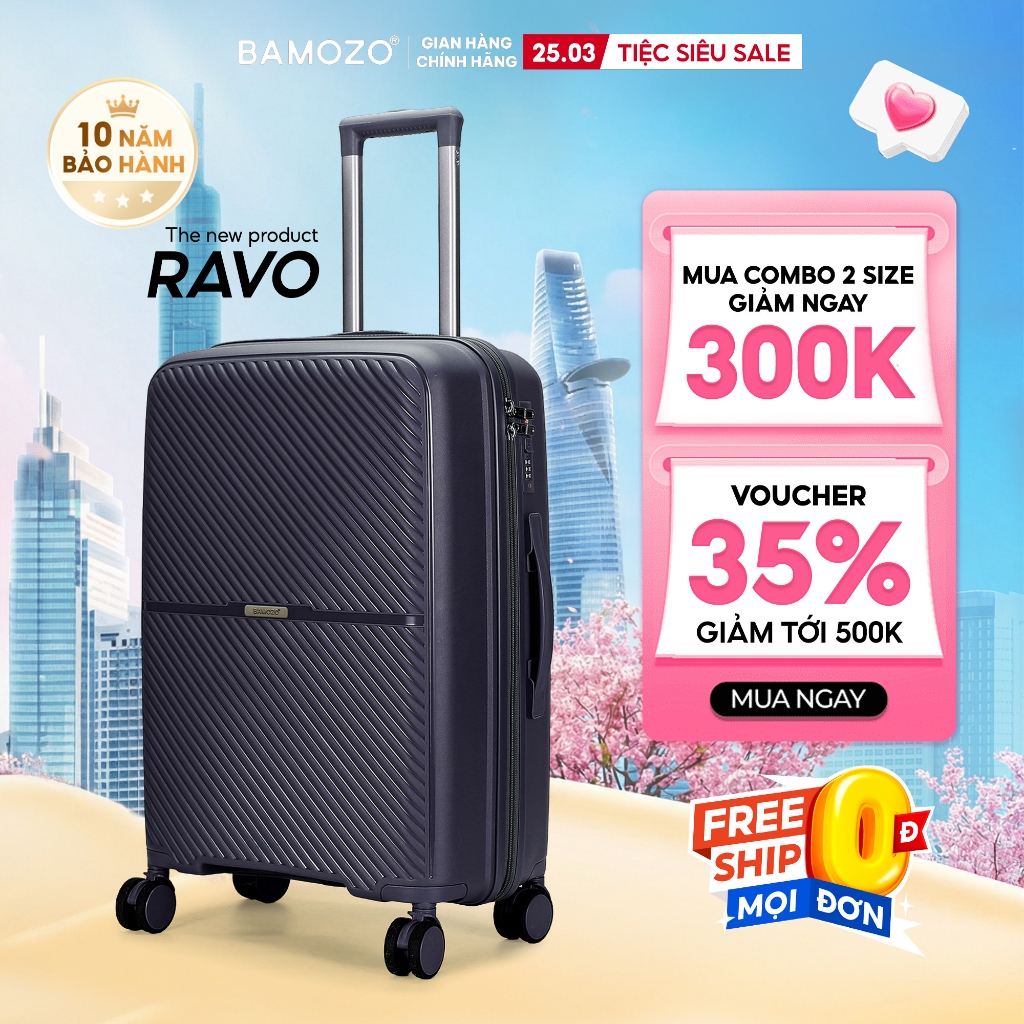 Vali du lịch Chống vỡ size 20/24/28 Bamozo nhựa PP cao cấp, khóa kéo chống rạch hai lớp_Nancy