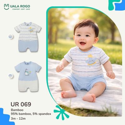 Bodysuit cho bé Ualarogo cộc tay 3-12 tháng vải Sợi tre Bamboo mềm mại thoáng khí cúc vai UR 069