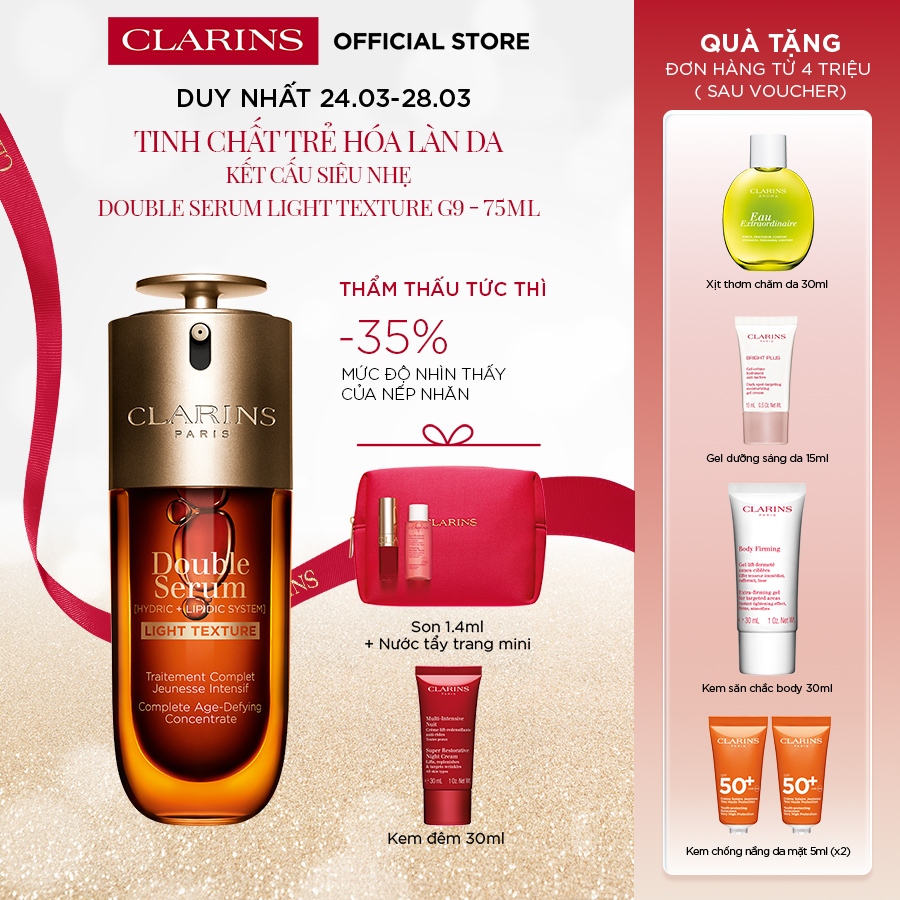 [Light Texture] Tinh Chất Trẻ Hóa Làn Da Clarins Double Serum [Hydric + Lipidic System] 75ml
