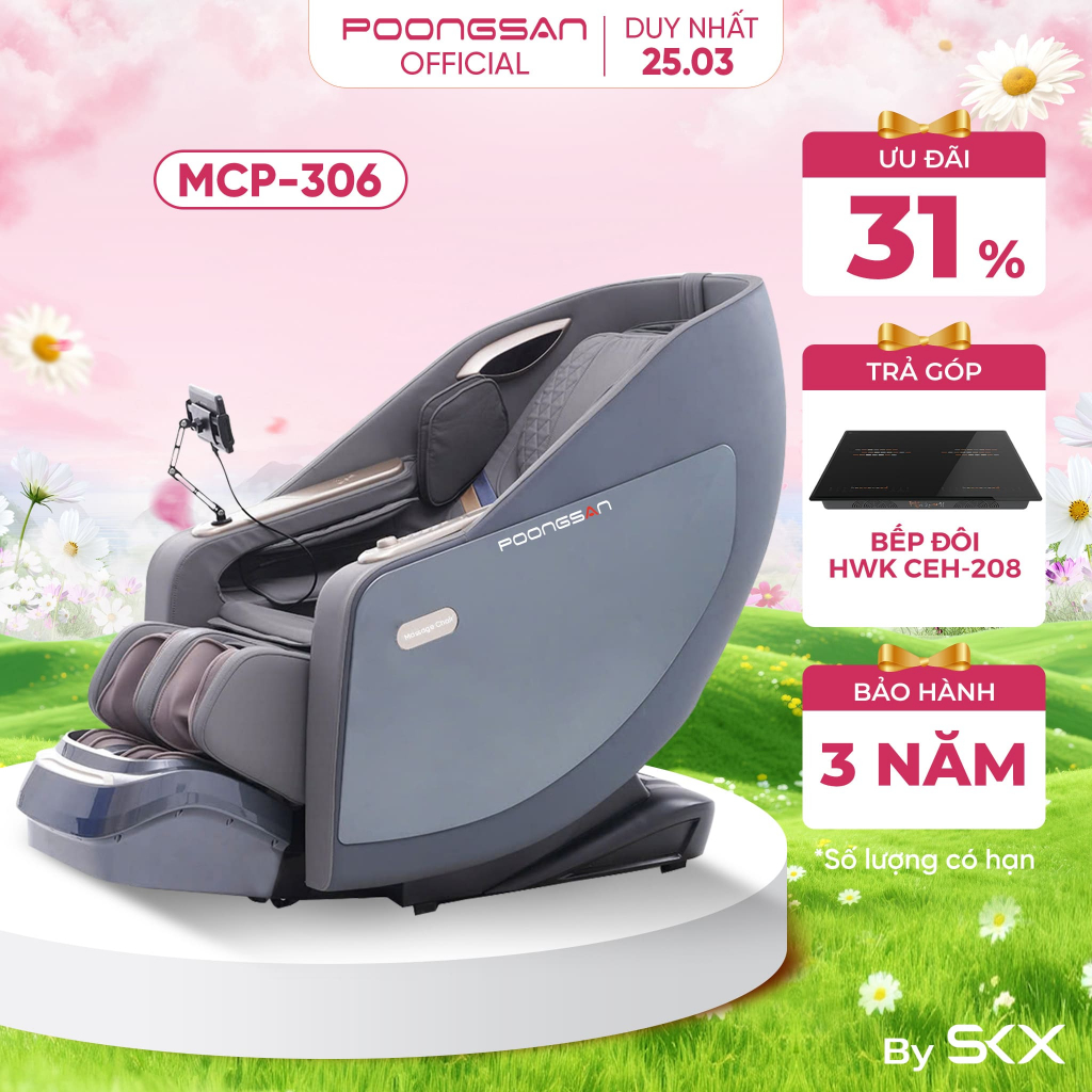 [KÉO GIÃN TOÀN THÂN] Ghế massage POONGSAN MCP-306 Công nghệ AI Đo Sức Khỏe + Massage Chân Guasha 20 Kỹ Thuật