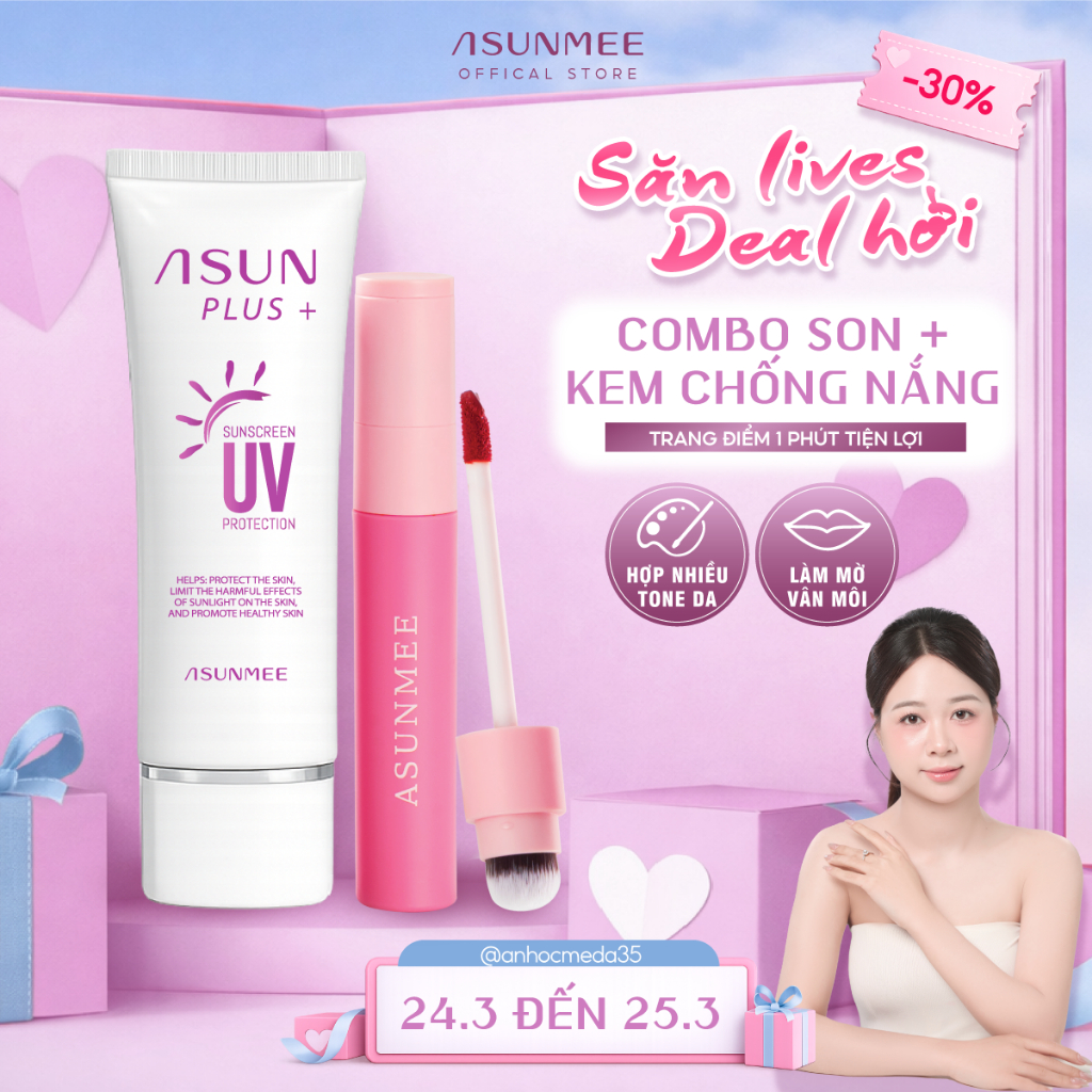 [ TẶNG SON ] Kem Chống Nắng Nâng Tone Asunmee SPF50 PA++++ Dưỡng Ẩm Bảo Vệ Làn Da