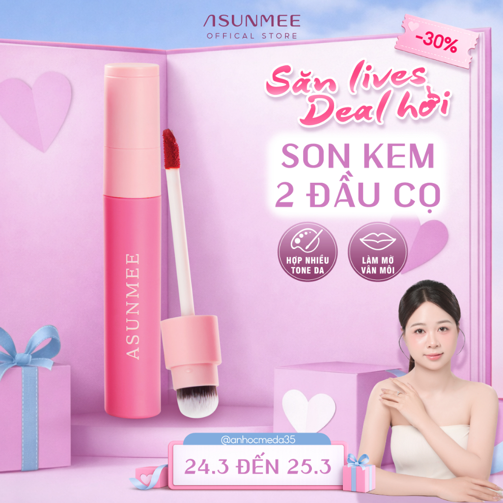 Son Kem Lì ASUNMEE Chính Hãng 2 Đầu Cọ – Chất Son Mỏng Nhẹ, Lì Mịn, Lâu Trôi, Bền Màu Cả Ngày