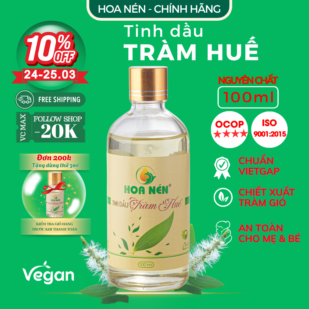 Tinh dầu Tràm Huế nguyên chất Hoa Nén 100ml -30ml – Chuẩn VietGAP – Chăm sóc an toàn mẹ bé sơ sinh