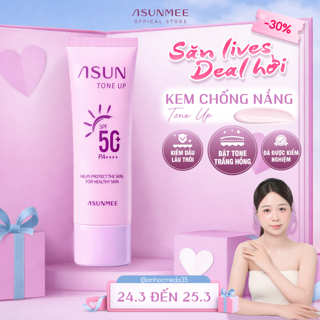Kem Chống Nắng ASUN Nâng Tone Trắng Hồng Tone UP SP50+ PA++++ Bảo Vệ Làn Da Skincare Sen Chăm Sóc Da