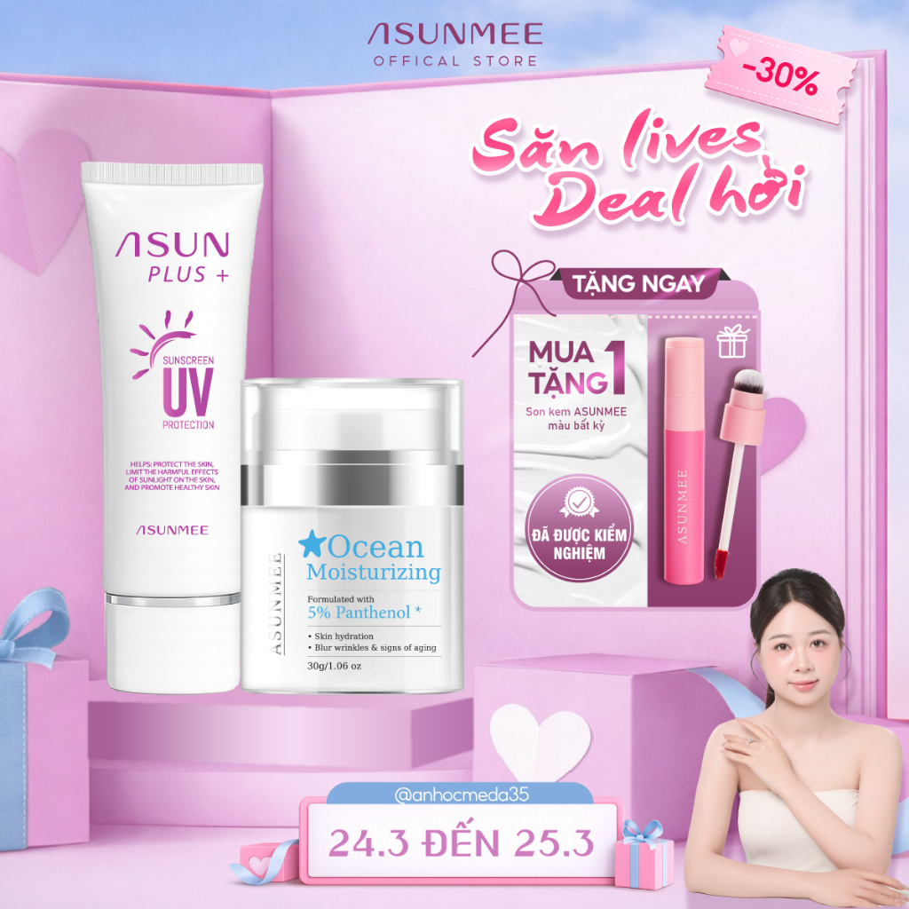 [ TẶNG SON ] COMBO Kem Chống Nắng Asun + Kem Dưỡng Ẩm OCEN 30g Cho Mọi Loại Da