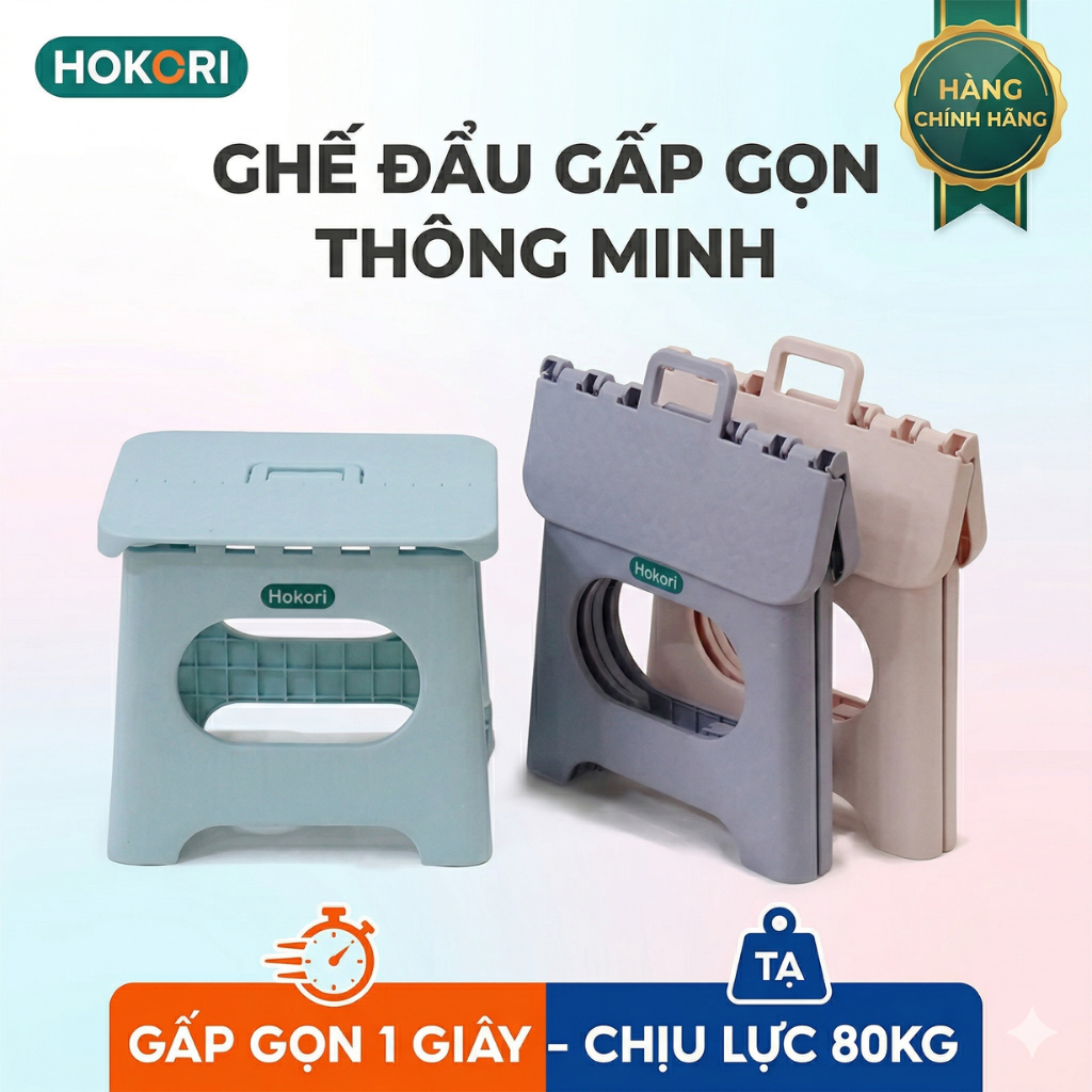 Ghế đẩu gấp gọn, ghế đẩu gập gọn tiết kiệm không gian Hokori nhựa Việt Nhật ghế để chân xe máy gấp g