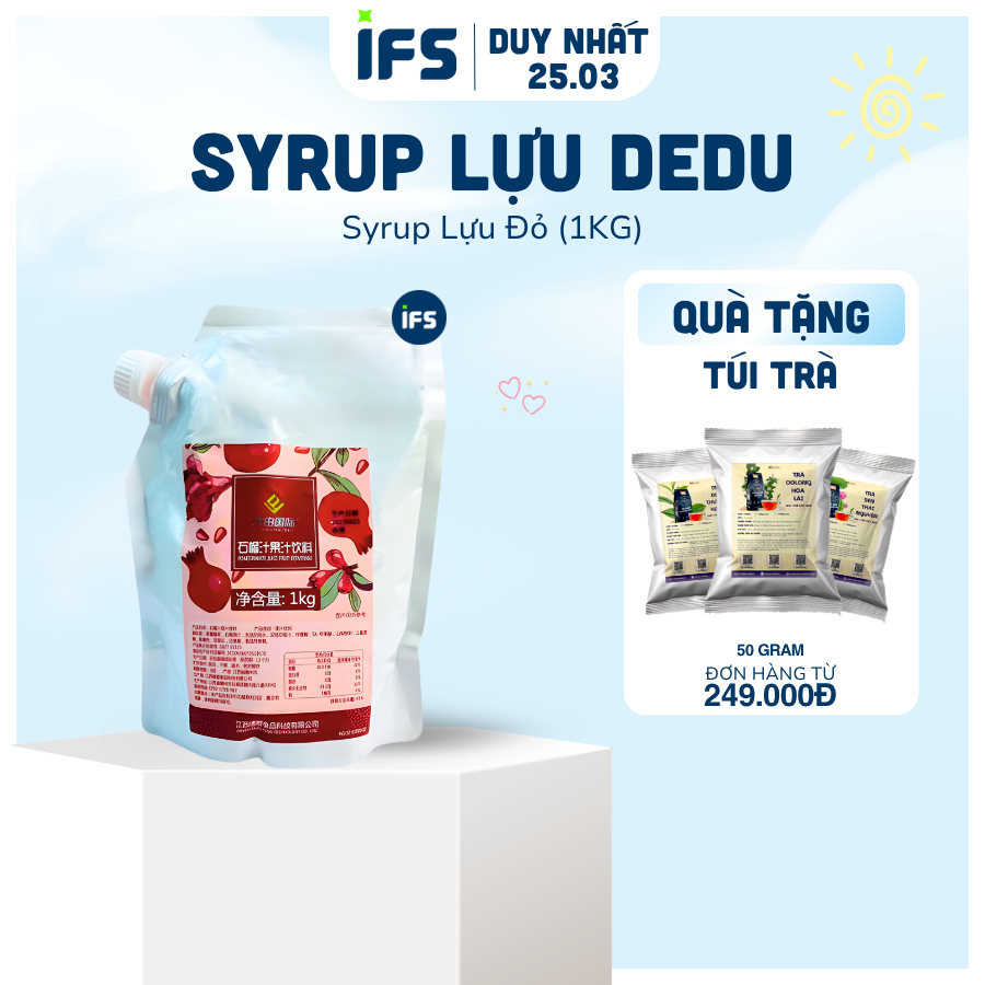 Syrup Lựu Đỏ Dedu - Syrup Lựu Ép (1Kg) - Nguyên Liệu Pha Chế IFS - Syrup lựu pha trà trái cây