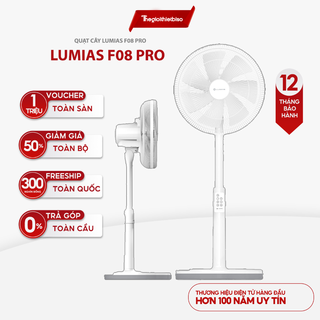 [GIÁ TẠI KHO] - Quạt đứng Lumias màu trắng F08/F08 Pro - 28W, 7 cấp độ gió, kết nối wifi, có remote 