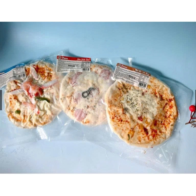 Pizza chế biến sẵn size 15cm ( Đủ Vị: Hải Sản, Xúc xích, thịt bò, Bắp, pizza chưa nướng) - avth