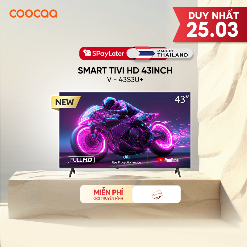 [Miễn phí lắp đặt HN-HCM] SMART Tivi FHD 43 Inch 43S3U+ Coocaa inch - tivi giá rẻ
