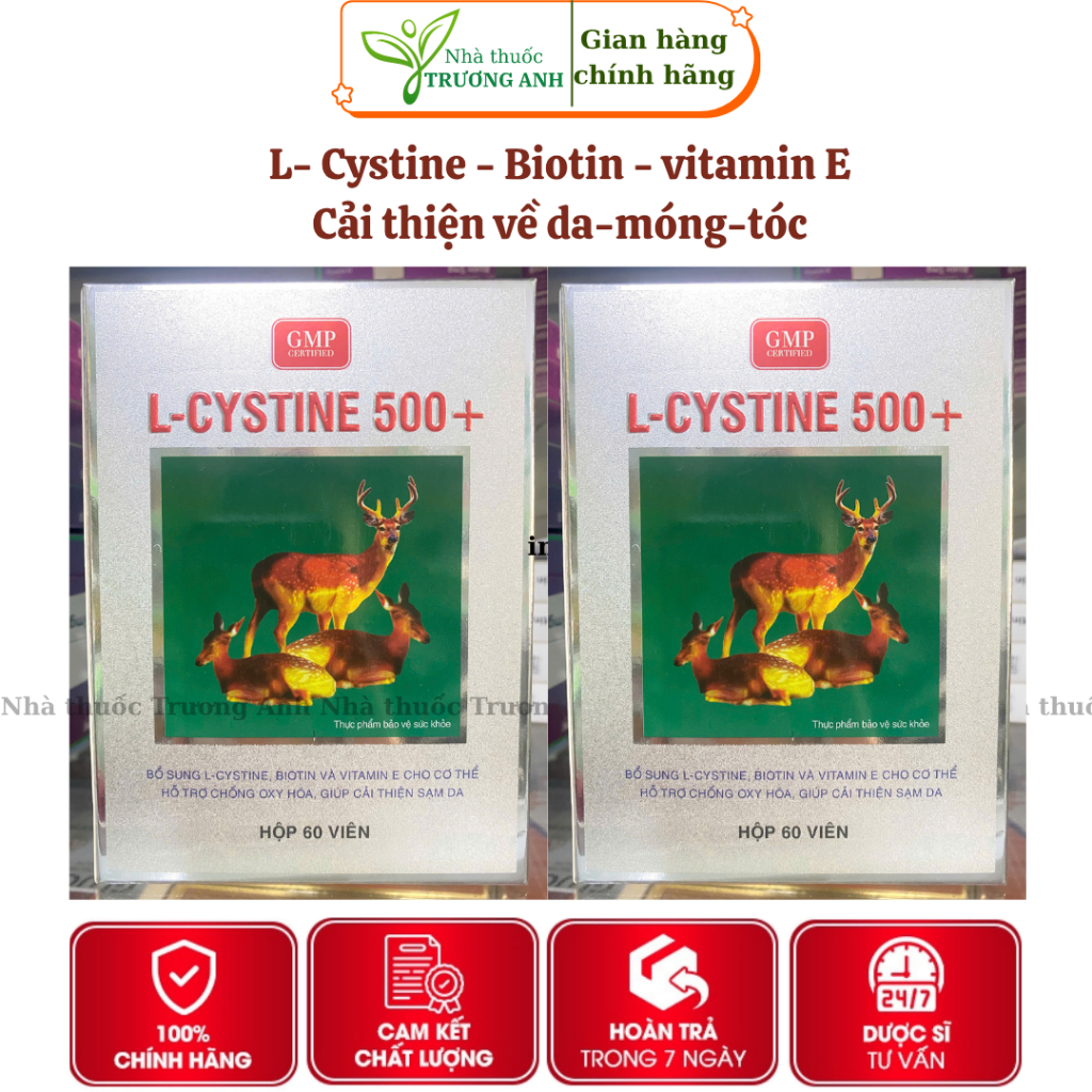 Viên uống L - Cystine 500+ giúp mọc tóc, giảm rụng tóc, giúp da căng sáng, giảm nám, tàn nhang - Hộp