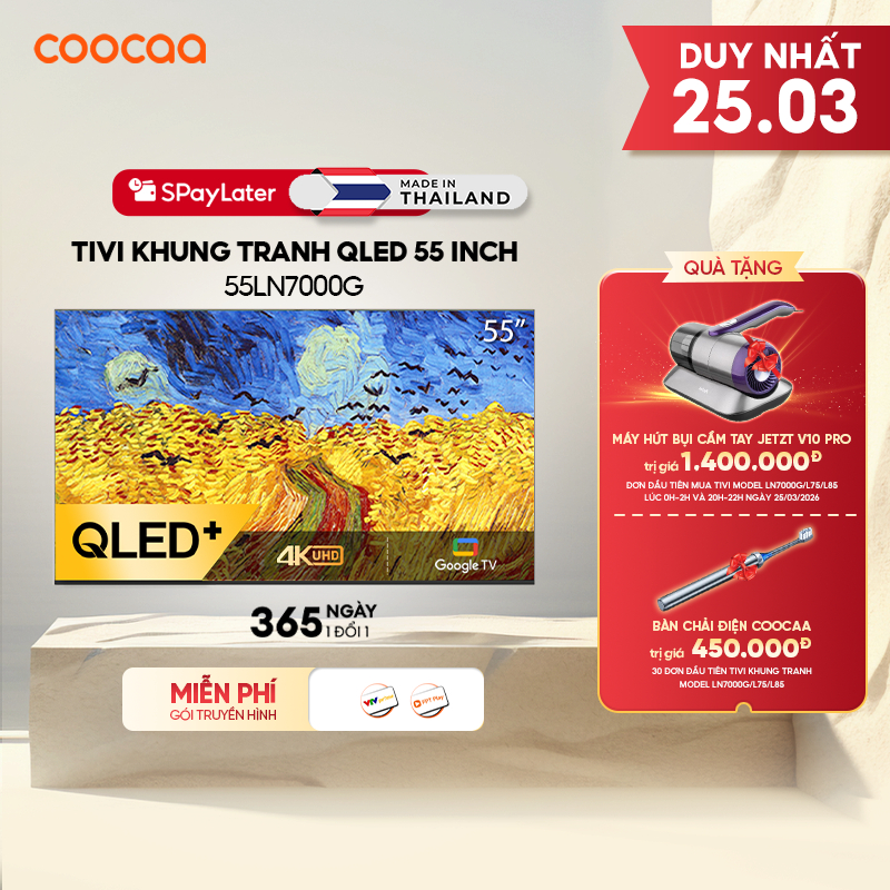 [Miễn phí lắp đặt HN-HCM] Smart tivi COOCAA 55 inch Qled 4K tivi Khung Tranh Google Frame+ 55LN7000G