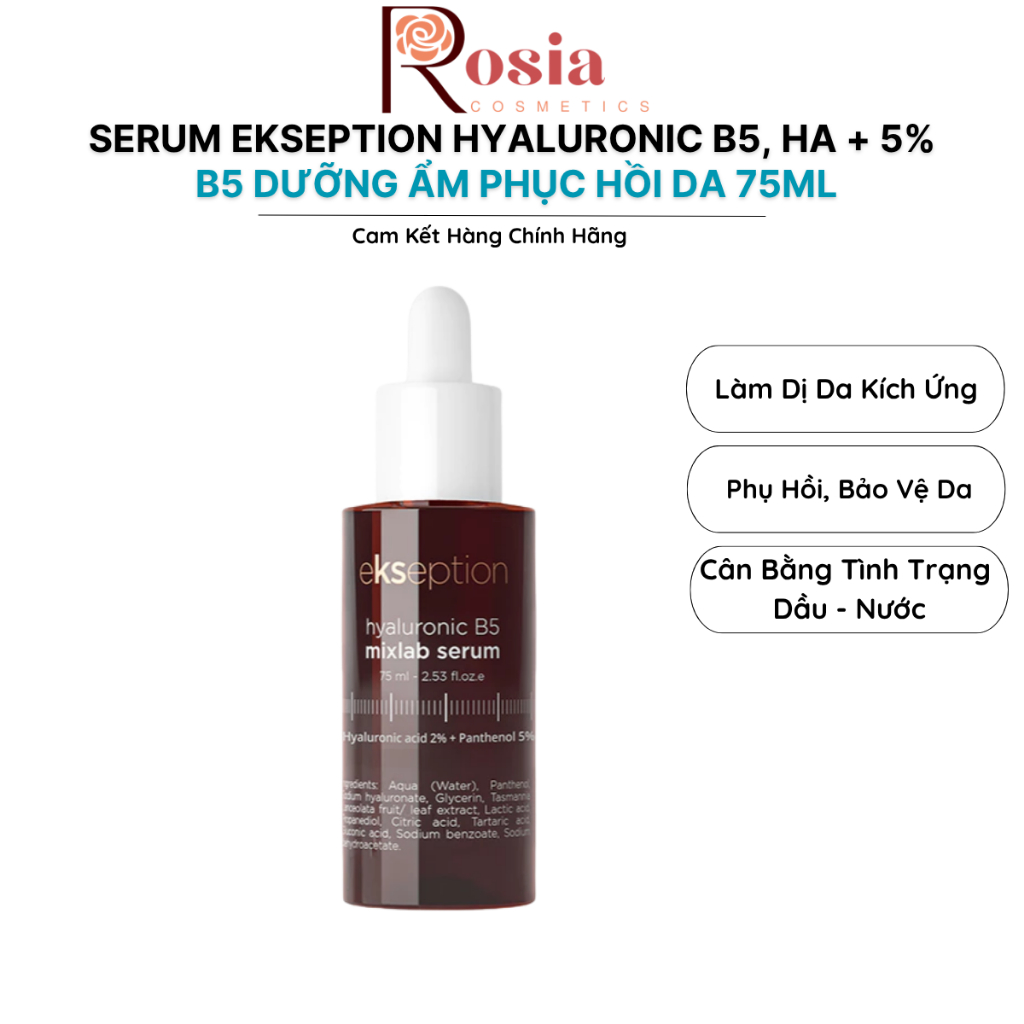 Serum Ekseption Hyaluronic B5, HA + 5% B5 dưỡng ẩm phục hồi da 75ml (Hàng Công Ty) - Rosia Cosmetics
