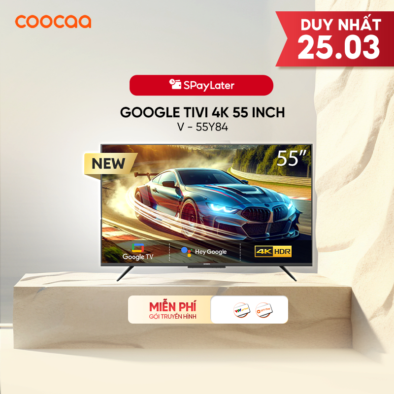[Miễn phí lắp đặt HN-HCM]  Google Tivi Coocaa 4K 55 Inch - Model 55Y84