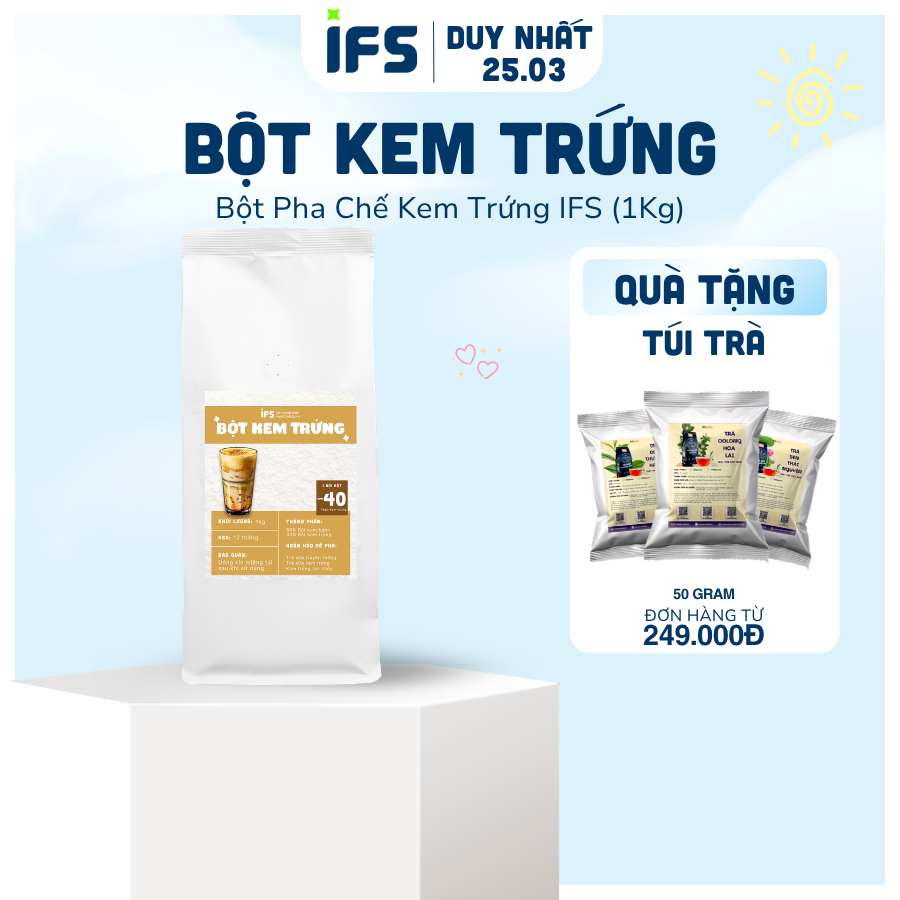 Bột Kem Trứng IFS - Bột Làm Kem Trứng Topping Trà Sữa (1Kg) - Nguyên Liệu Pha Chế IFS - Bột pha kem 