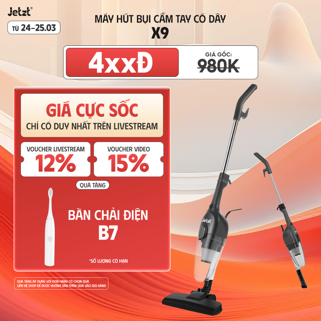Máy hút bụi cầm tay có dây 3in1 JETZT X9, lực hút 19.000PA, hệ thống lọc bụi đa tầng