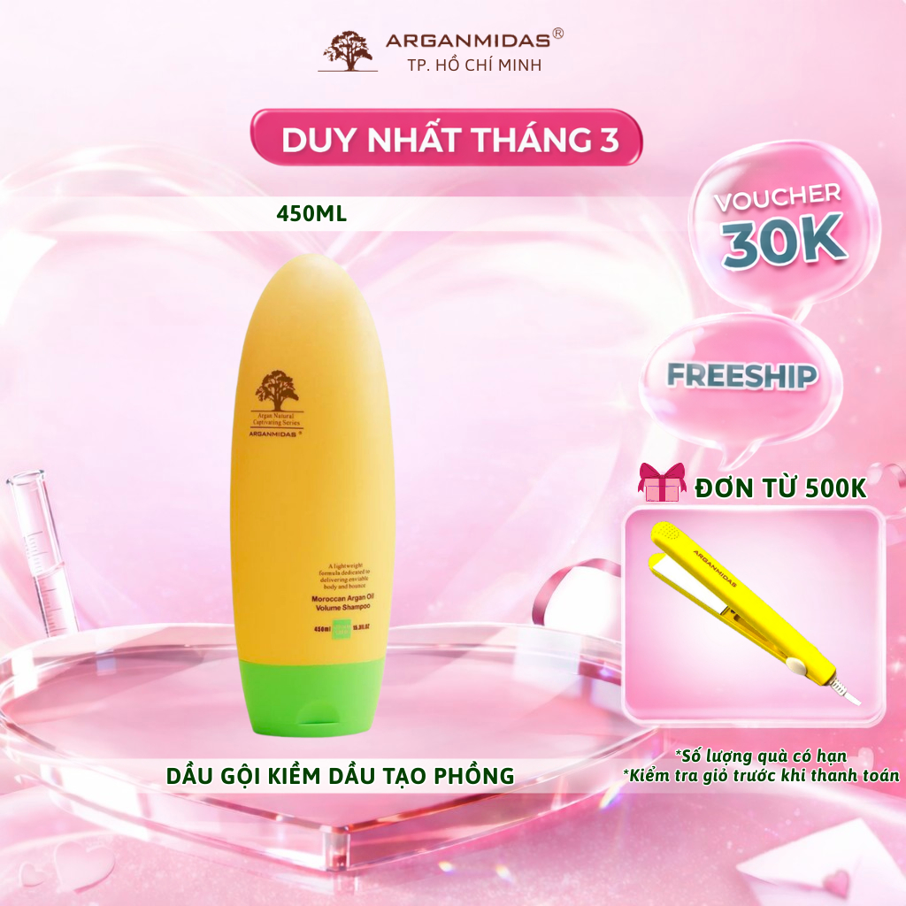 Dầu gội kiềm dầu cho da dầu bết Arganmidas, dầu gội phồng tóc giúp tạo phồng chân tóc 450ml