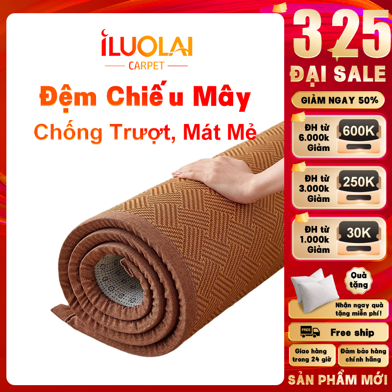 ILUOLAI Nệm Chiếu Mây,Chống Trượt,Gọn Nhẹ,Thoáng Mát, chiếu điều hoà