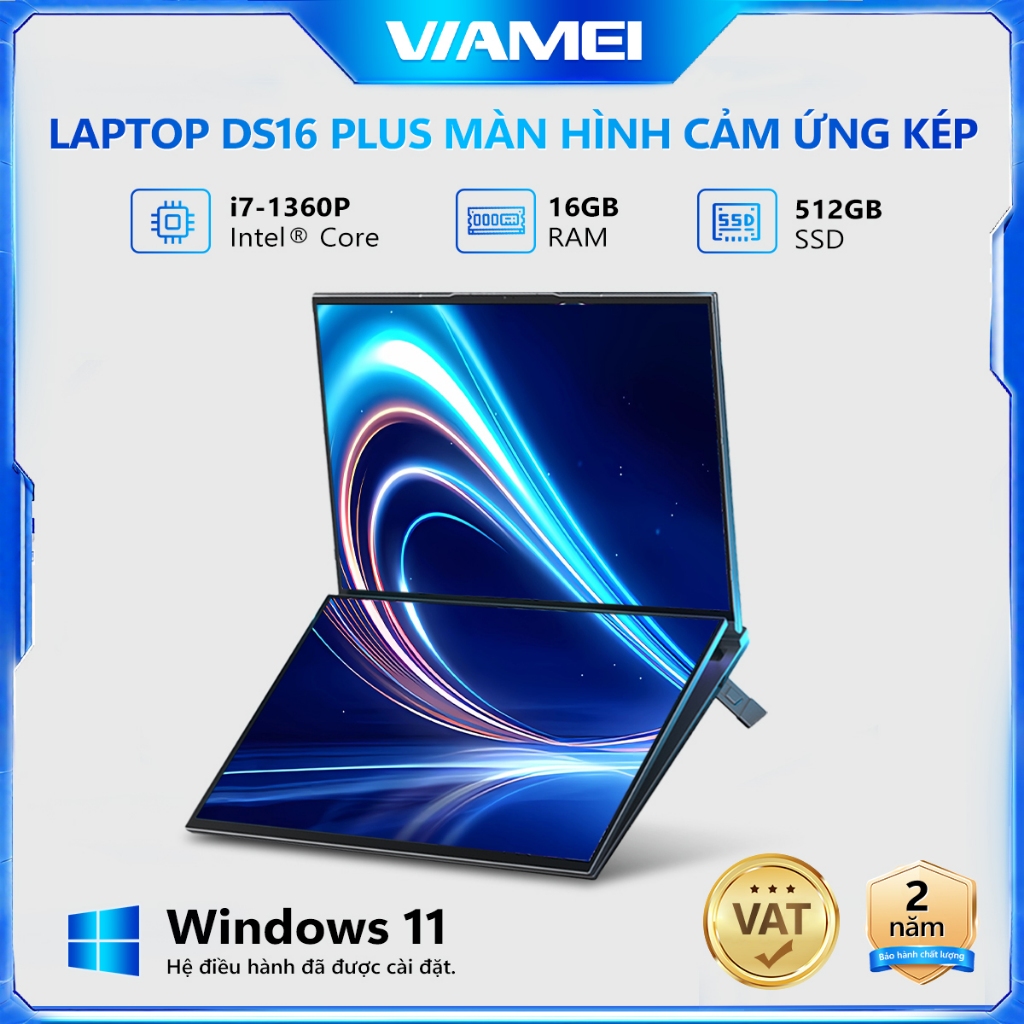 Laptop AOC 16 inch 2 màn hình cảm ứng DS16-PLUS, Intel Core i7-1360P, RAM DDR4, Win 11 Máy mới 100%,