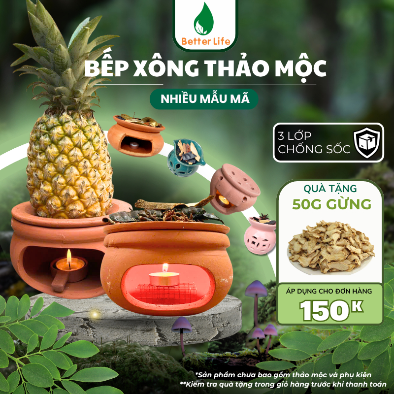 Bếp đất nung xông thảo mộc nhiều size giúp thanh lọc không khí, tẩy uế [BẢO HÀNH BỂ VỠ]