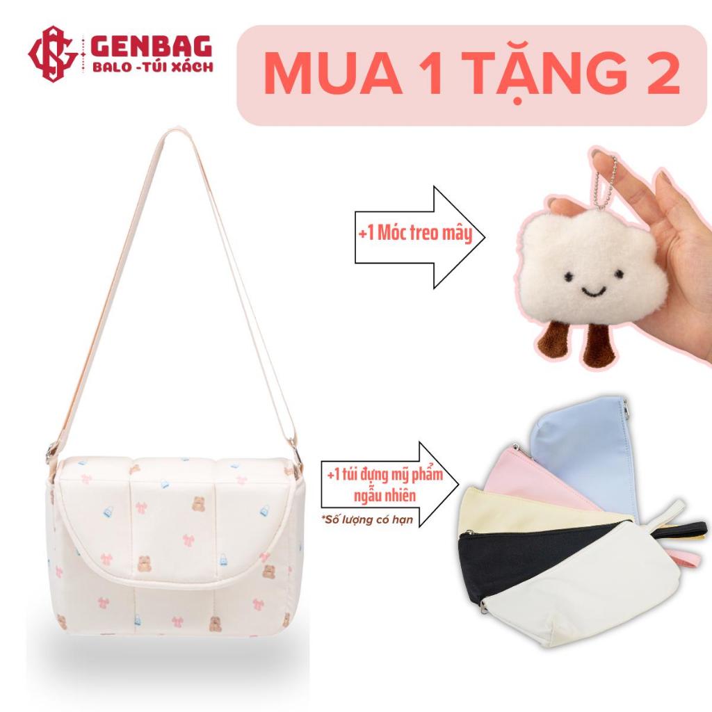 Túi đeo chéo gấu nhí GENBAG họa tiết cute thời trang nữ có nắp gập DC12