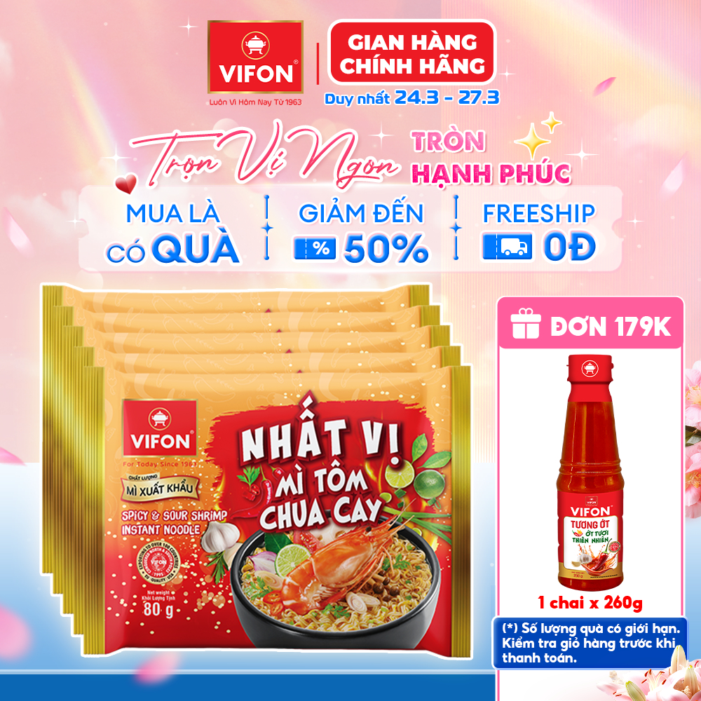 [Voucher 15%] Set 5 Gói Mì Nhất Vị Tôm Chua Cay/Trộn Gà Phô Mai Cay VIFON - 80g/Gói