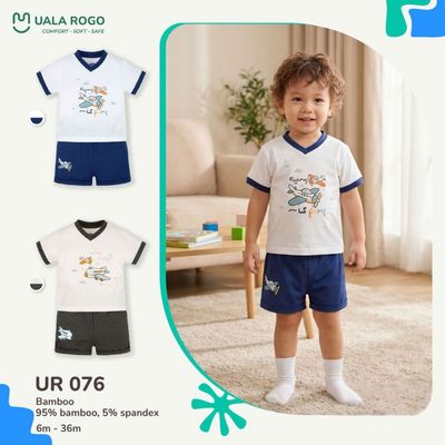 Bộ cộc tay cho bé Ualarogo 6 tháng - 3 tuổi vải Sợi tre Bamboo mềm mại co giãn thoáng khí UR 076