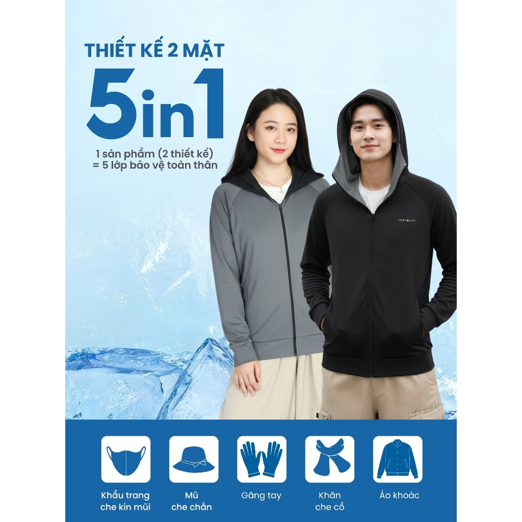 Áo chống nắng đa năng Unisex 2 lớp TOKYOLIFE có mũ trùm kín mặt chống tia UV vải thoáng khí 40005564 | BigBuy360 - bigbuy360.vn