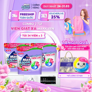 Combo 3 Túi Viên Giặt Xả MaxKleen hương ngày thư thái (34 viên/túi)