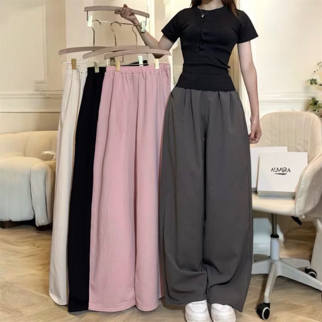 Quần Ống Rộng Chất Đũi Cạp Chun Lưng Cao  phong cách nhật bản Lên Dáng Siêu Xinh | BigBuy360 - bigbuy360.vn