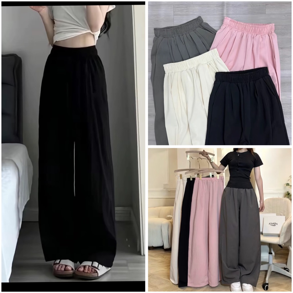 Quần Ống Rộng Chất Đũi Cạp Chun Lưng Cao  phong cách nhật bản Lên Dáng Siêu Xinh | BigBuy360 - bigbuy360.vn