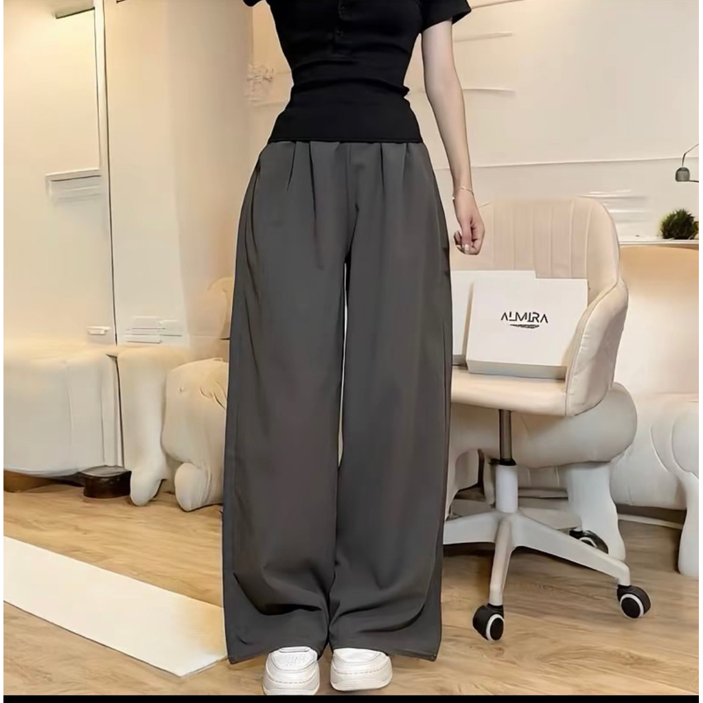 Quần Ống Rộng Chất Đũi Cạp Chun Lưng Cao  phong cách nhật bản Lên Dáng Siêu Xinh | BigBuy360 - bigbuy360.vn