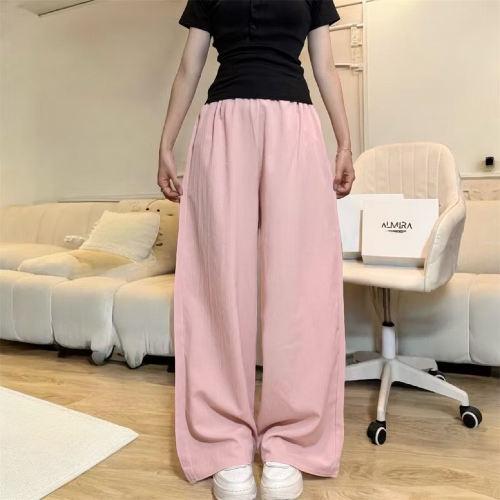 Quần Ống Rộng Chất Đũi Cạp Chun Lưng Cao  phong cách nhật bản Lên Dáng Siêu Xinh | BigBuy360 - bigbuy360.vn