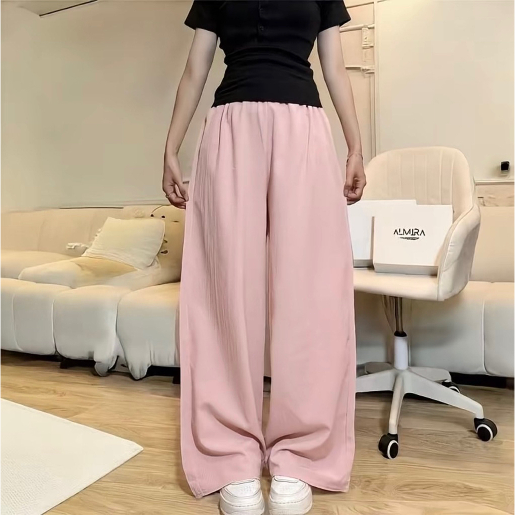 Quần Ống Rộng Chất Đũi Cạp Chun Lưng Cao  phong cách nhật bản Lên Dáng Siêu Xinh | BigBuy360 - bigbuy360.vn