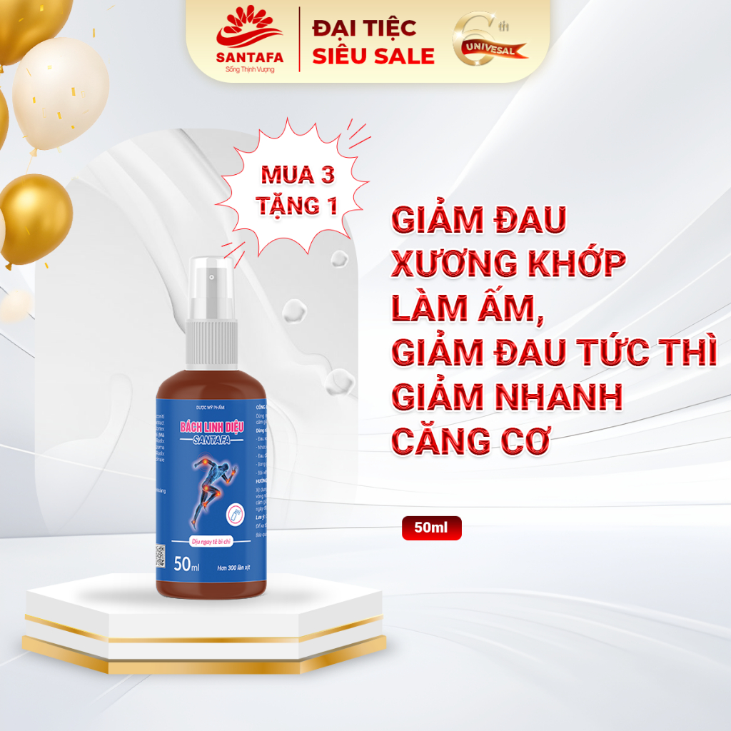 Cao Xịt Giảm Đau Nhức Xương Khớp, Giảm Tê, Hỗ Trợ Bong Gân, Sưng Tấy Bì Bách Linh Diệu Santafa